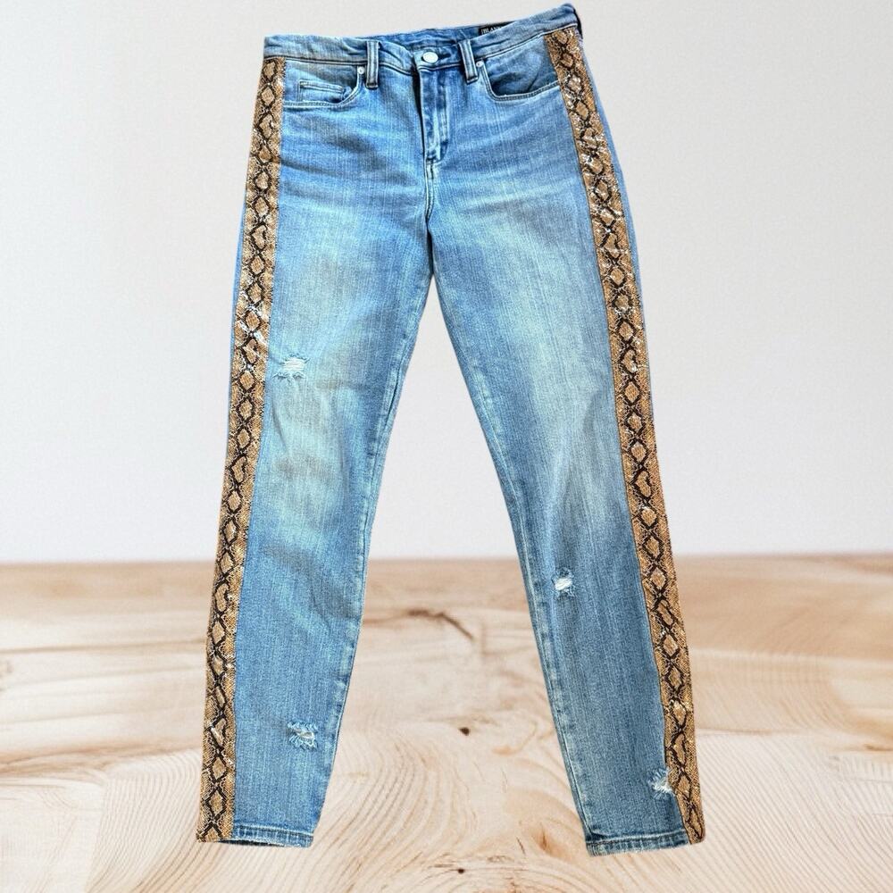 BlankNYC The Bond Snake Stripe Jeans size 28 Mid Rise Distressed Skinny